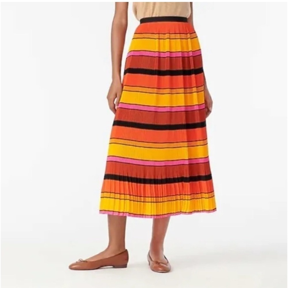 J. Crew Straight Pleat Skirt Multistripe Women's 2‎ Orange Career Preppy Classic - Picture 3 of 11